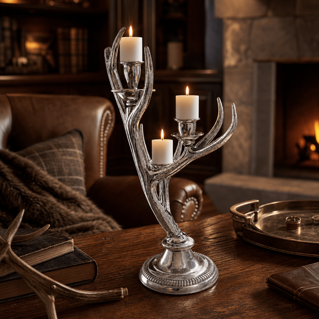 Arthur Court Antler Three-Light Metal Antler Candlestick