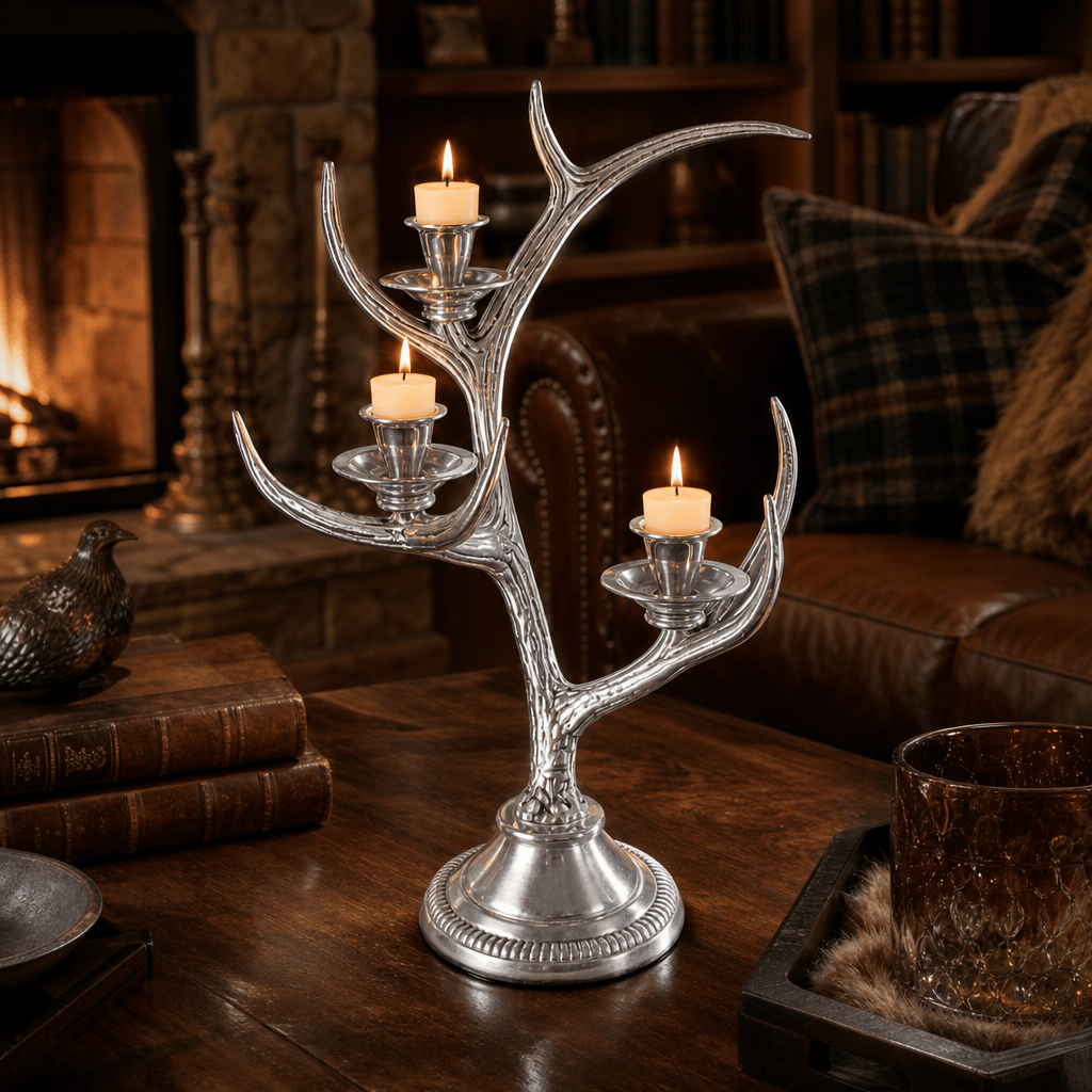 Arthur Court Antler Three-Light Metal Antler Candlestick