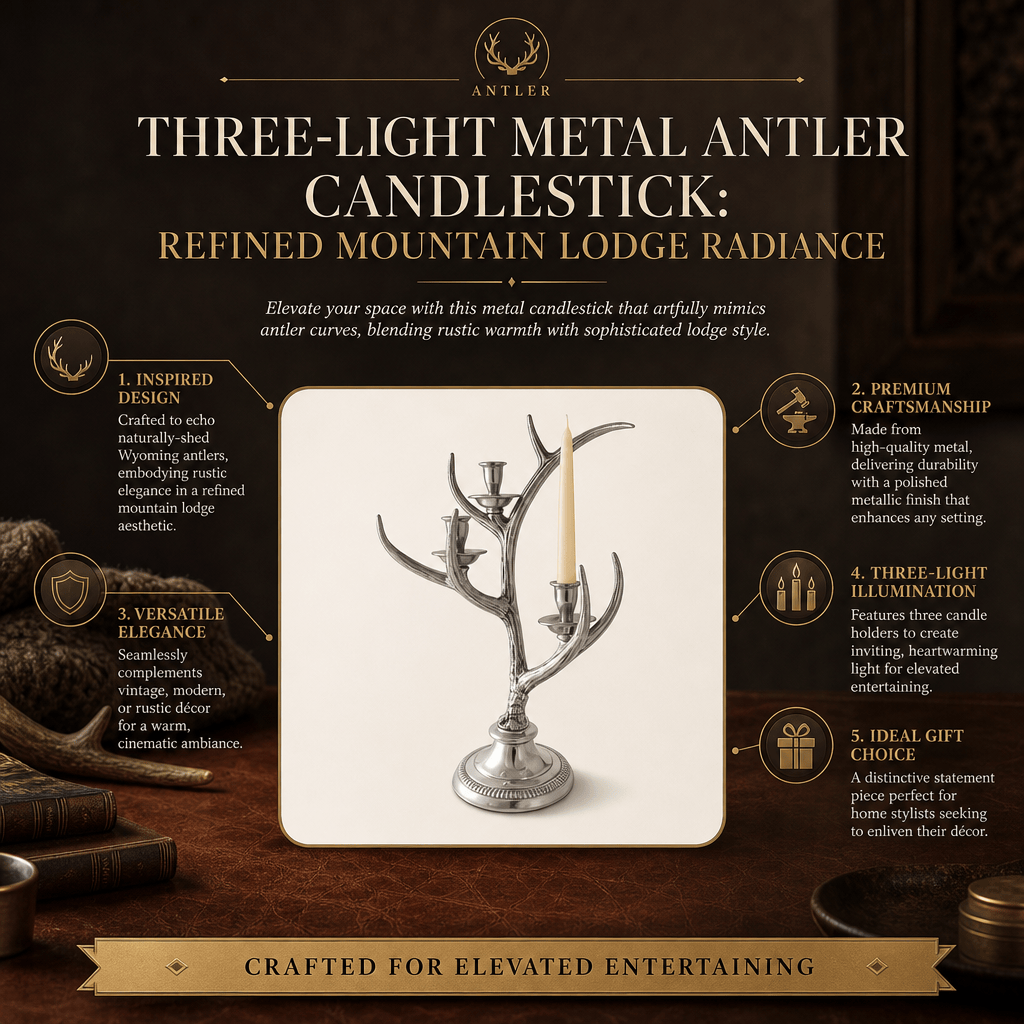 Arthur Court Antler Three-Light Metal Antler Candlestick