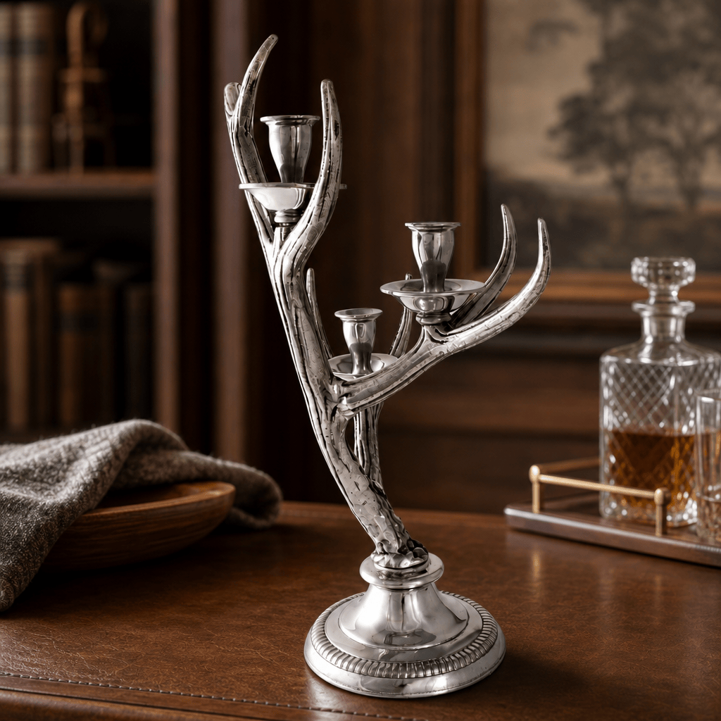 Arthur Court Antler Three-Light Metal Antler Candlestick