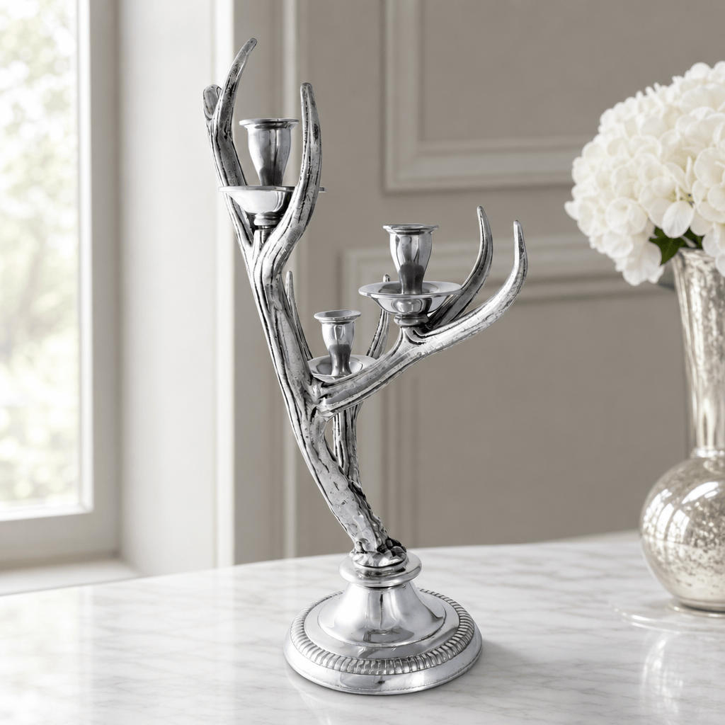 Arthur Court Antler Three-Light Metal Antler Candlestick