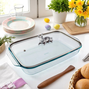 Arthur Court Bunny Bunny Lid with Pyrex 3 quart Baking Dish