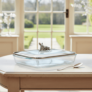 Arthur Court Bunny Bunny Lid with Pyrex 3 quart Baking Dish