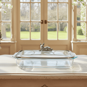 Arthur Court Bunny Bunny Lid with Pyrex 3 quart Baking Dish