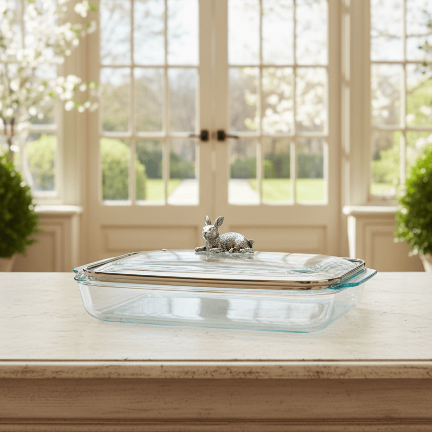 Arthur Court Bunny Bunny Lid with Pyrex 3 quart Baking Dish