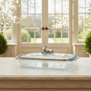 Arthur Court Bunny Bunny Lid with Pyrex 3 quart Baking Dish