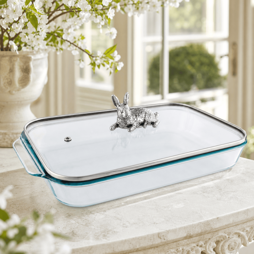 Arthur Court Bunny Bunny Lid with Pyrex 3 quart Baking Dish