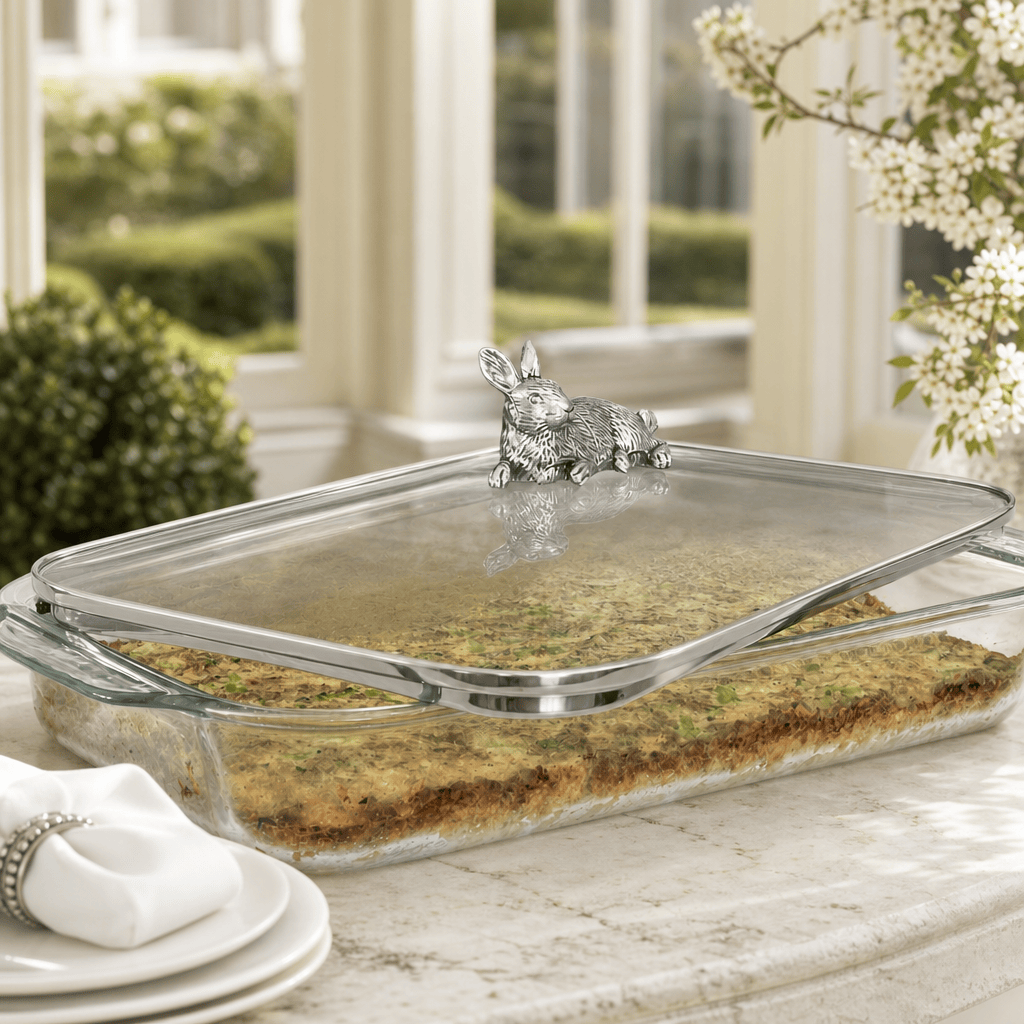 Arthur Court Bunny Bunny Lid with Pyrex 3 quart Baking Dish