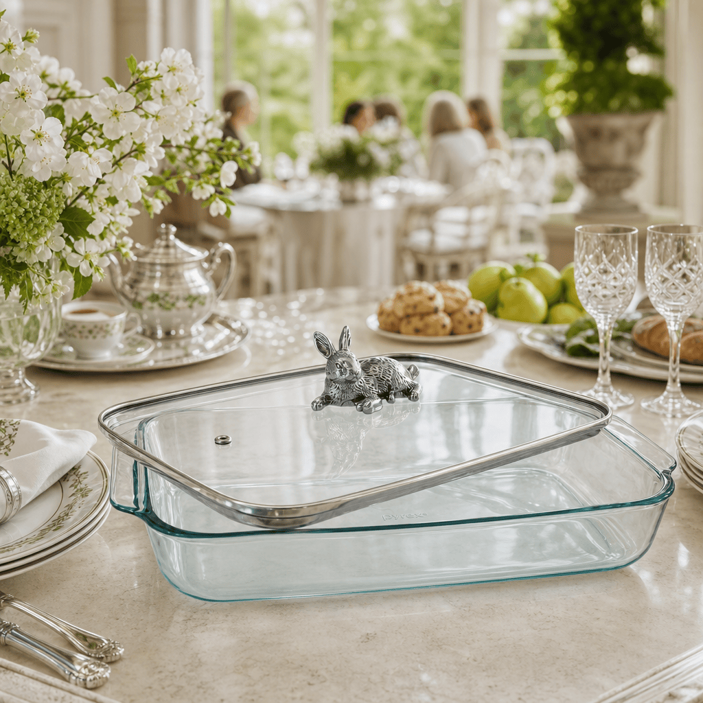 Arthur Court Bunny Bunny Lid with Pyrex 3 quart Baking Dish