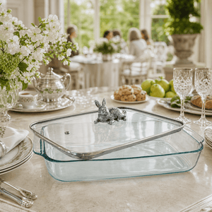 Arthur Court Bunny Bunny Lid with Pyrex 3 quart Baking Dish