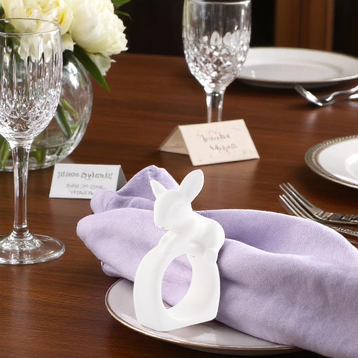 Arthur Court Bunny Porcelain Climbing Bunny Napkin Rings - Set of 4