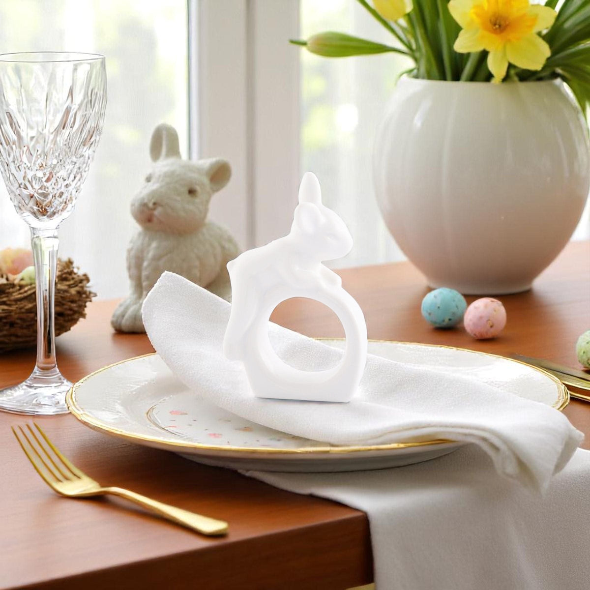 Arthur Court Bunny Porcelain Climbing Bunny Napkin Rings - Set of 4