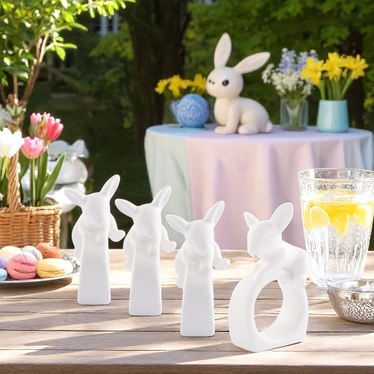 Arthur Court Bunny Porcelain Climbing Bunny Napkin Rings - Set of 4