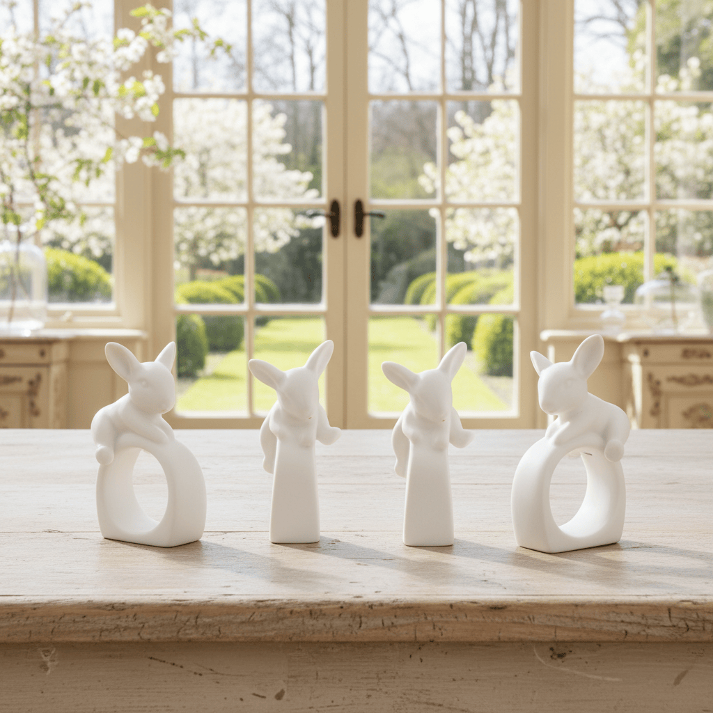 Arthur Court Bunny Porcelain Climbing Bunny Napkin Rings - Set of 4