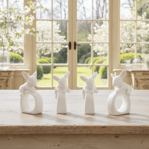 Arthur Court Bunny Porcelain Climbing Bunny Napkin Rings - Set of 4