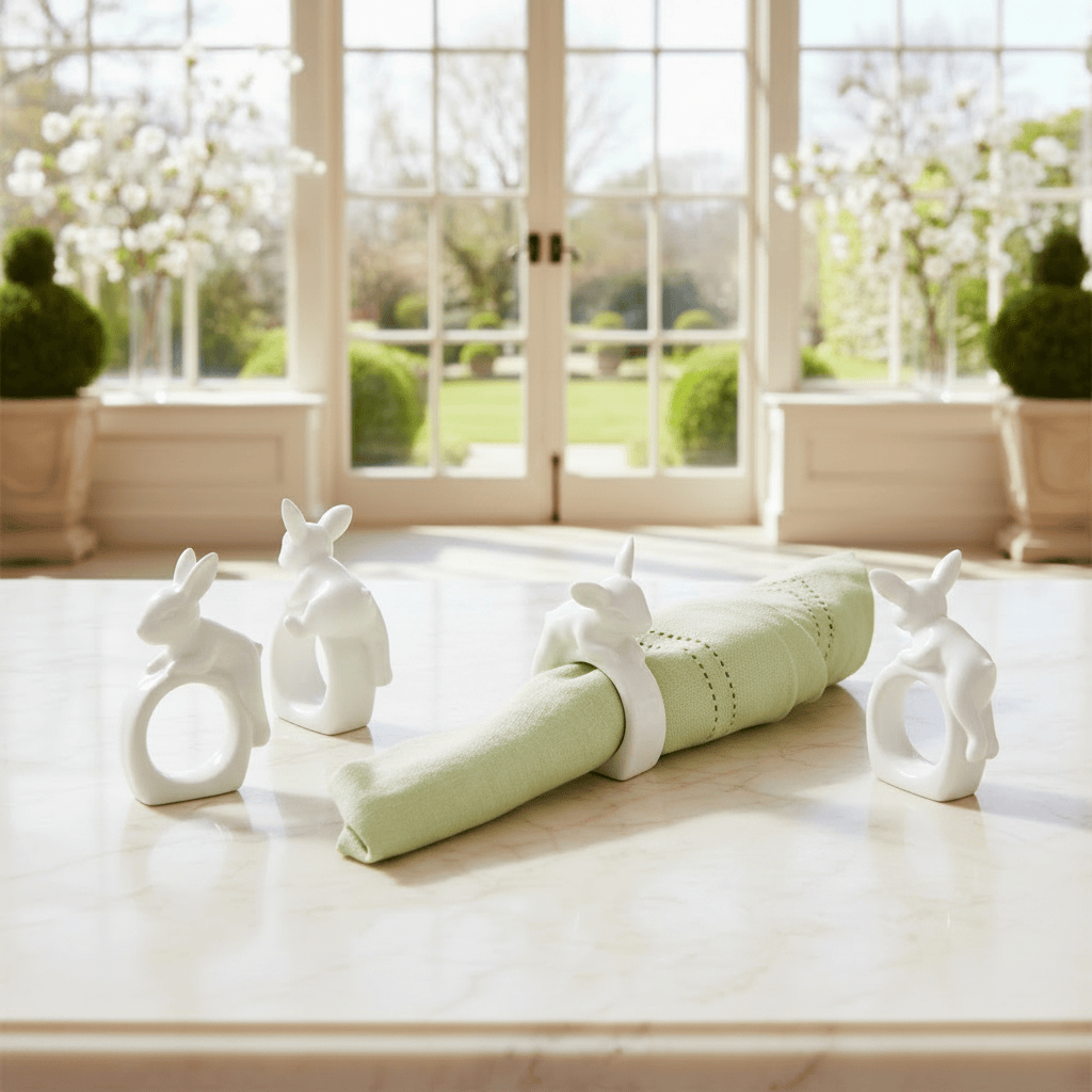 Arthur Court Bunny Porcelain Climbing Bunny Napkin Rings - Set of 4