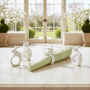 Arthur Court Bunny Porcelain Climbing Bunny Napkin Rings - Set of 4