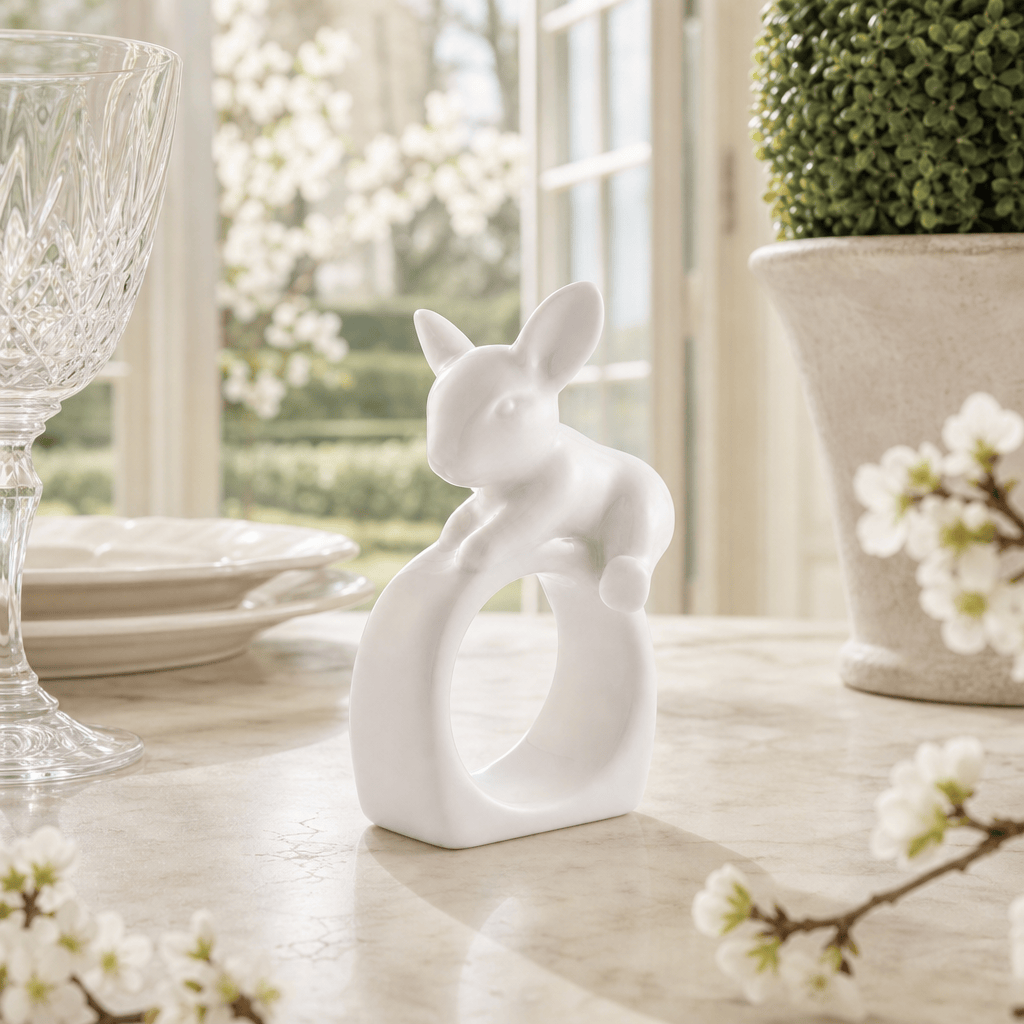 Arthur Court Bunny Porcelain Climbing Bunny Napkin Rings - Set of 4