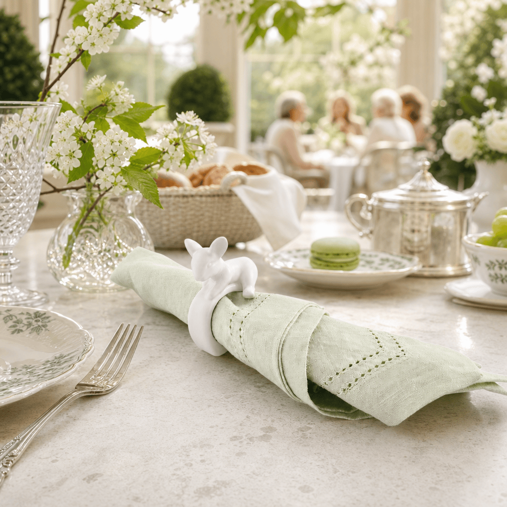 Arthur Court Bunny Porcelain Climbing Bunny Napkin Rings - Set of 4