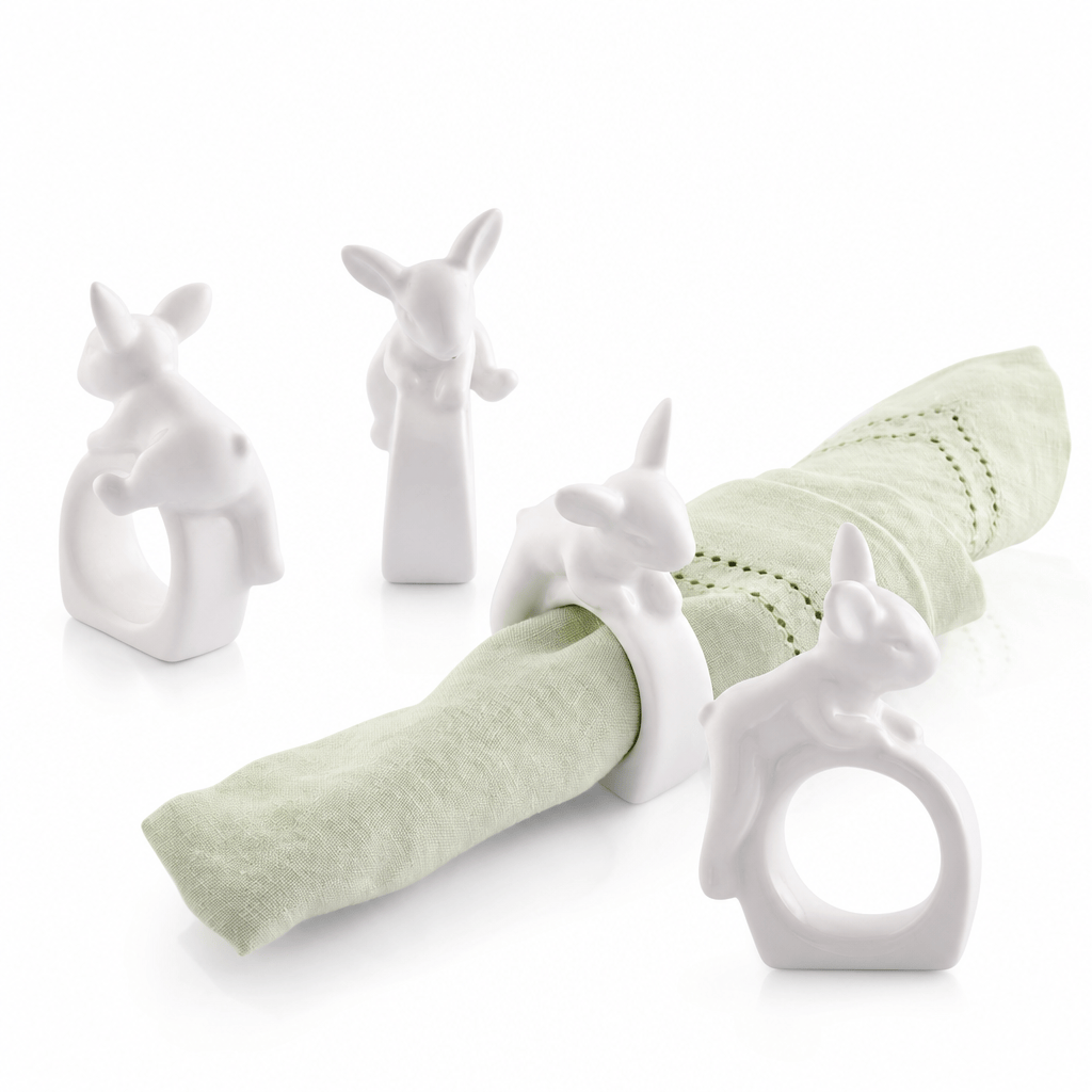 Arthur Court Bunny Porcelain Climbing Bunny Napkin Rings - Set of 4