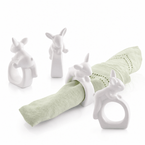 Arthur Court Bunny Porcelain Climbing Bunny Napkin Rings - Set of 4