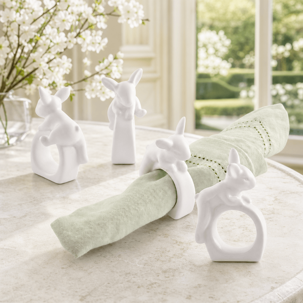 Arthur Court Bunny Porcelain Climbing Bunny Napkin Rings - Set of 4