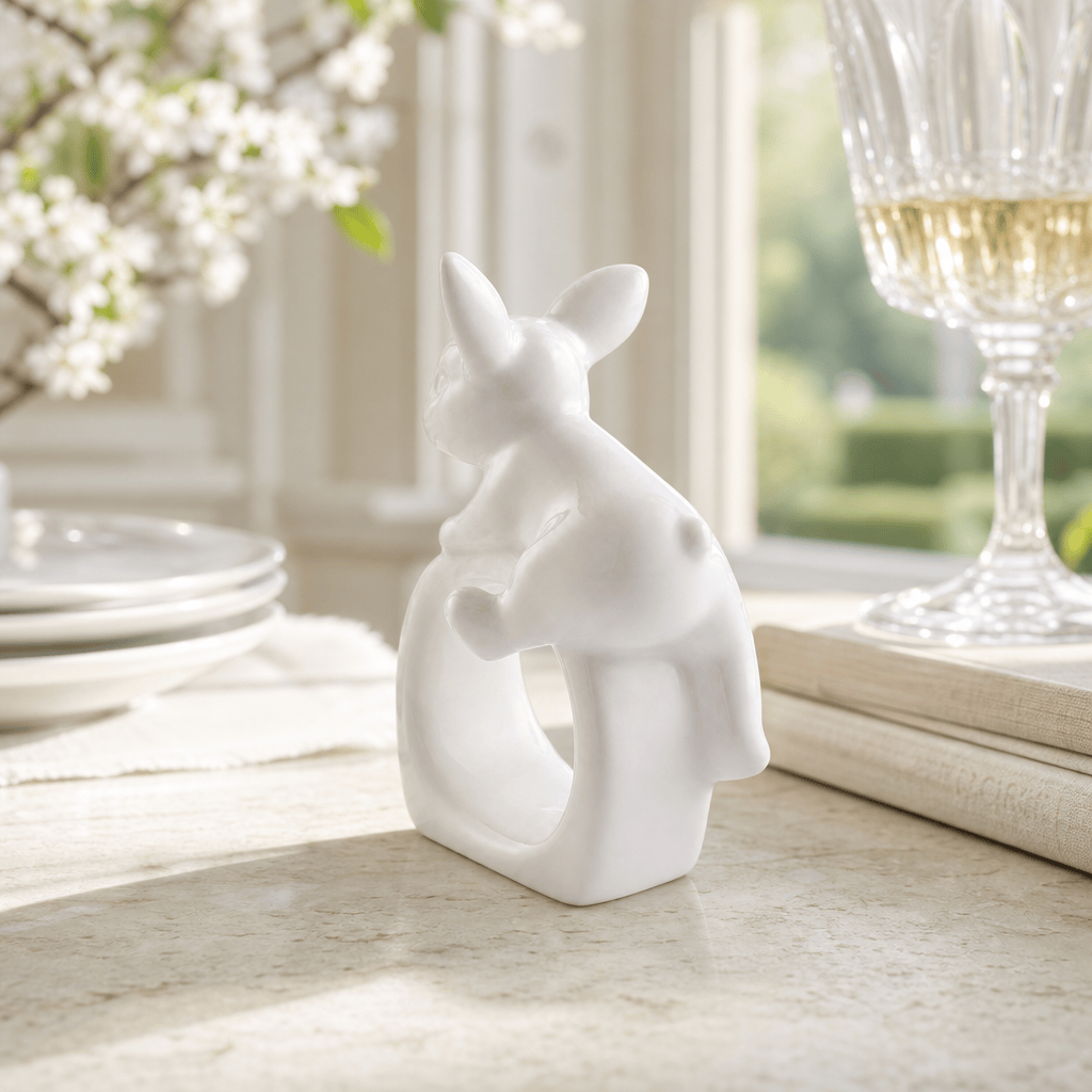 Arthur Court Bunny Porcelain Climbing Bunny Napkin Rings - Set of 4