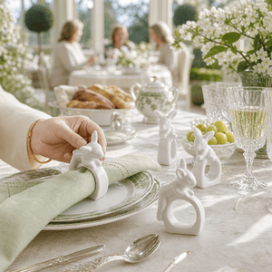 Arthur Court Bunny Porcelain Climbing Bunny Napkin Rings - Set of 4