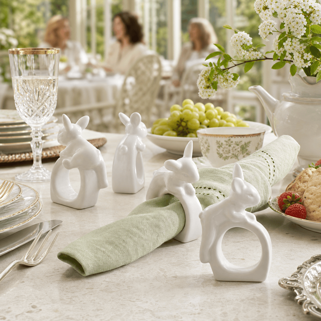 Arthur Court Bunny Porcelain Climbing Bunny Napkin Rings - Set of 4