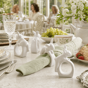 Arthur Court Bunny Porcelain Climbing Bunny Napkin Rings - Set of 4