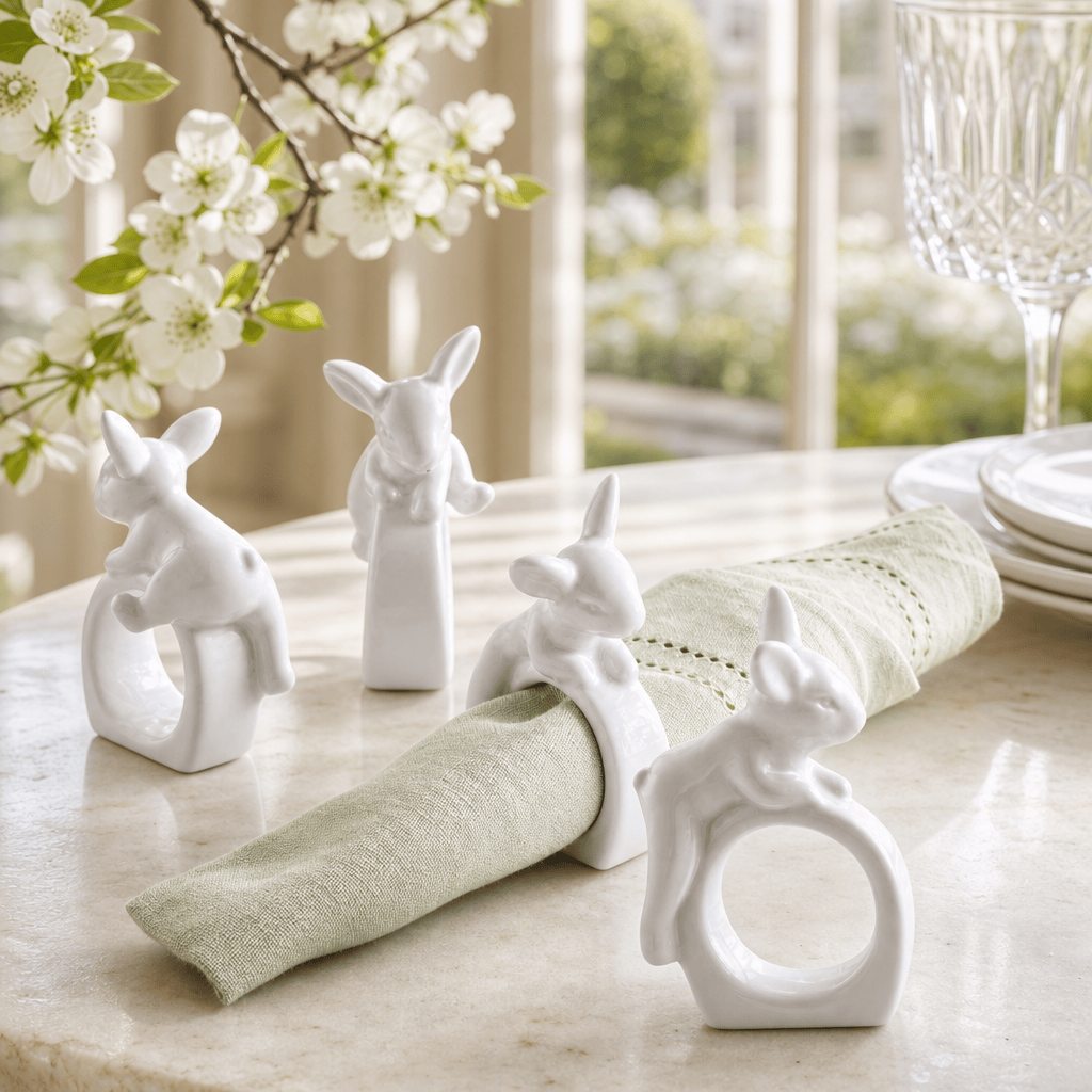 Arthur Court Bunny Porcelain Climbing Bunny Napkin Rings - Set of 4