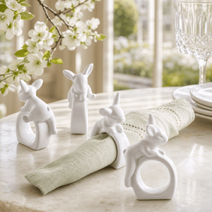Arthur Court Bunny Porcelain Climbing Bunny Napkin Rings - Set of 4