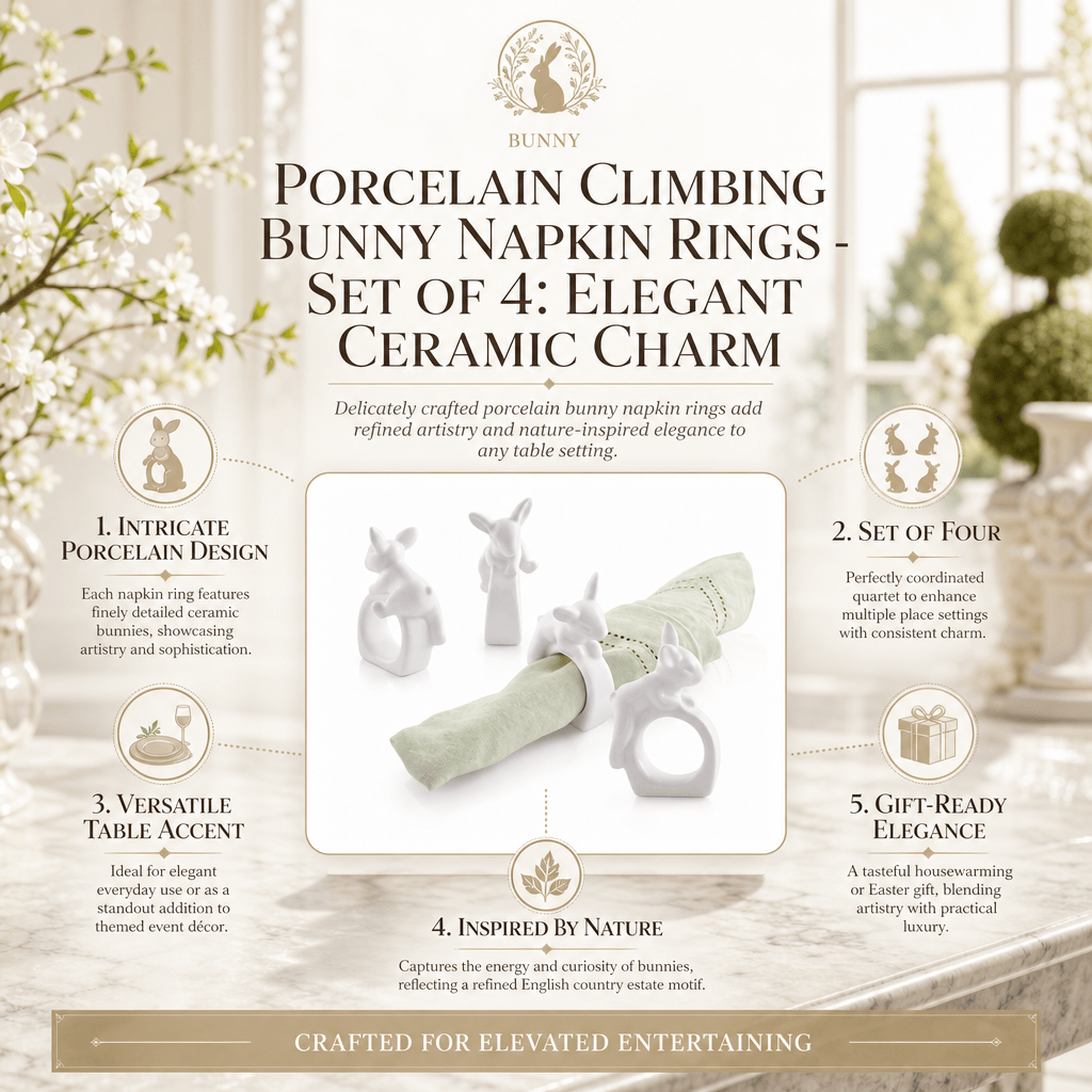 Arthur Court Bunny Porcelain Climbing Bunny Napkin Rings - Set of 4