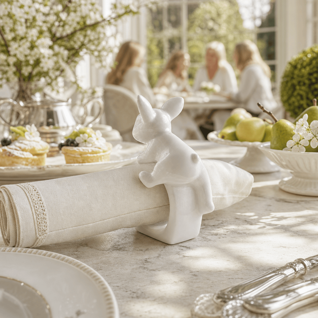 Arthur Court Bunny Porcelain Climbing Bunny Napkin Rings - Set of 4