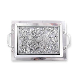 Arthur Court Bunny Running Rabbit Glass Top Serving Tray