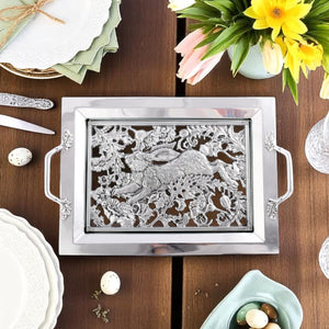 Arthur Court Bunny Running Rabbit Glass Top Serving Tray