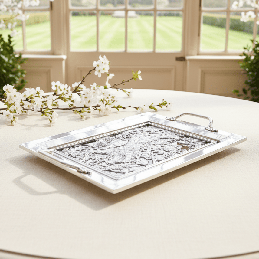 Arthur Court Bunny Running Rabbit Glass Top Serving Tray