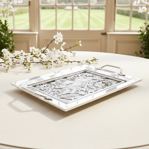 Arthur Court Bunny Running Rabbit Glass Top Serving Tray