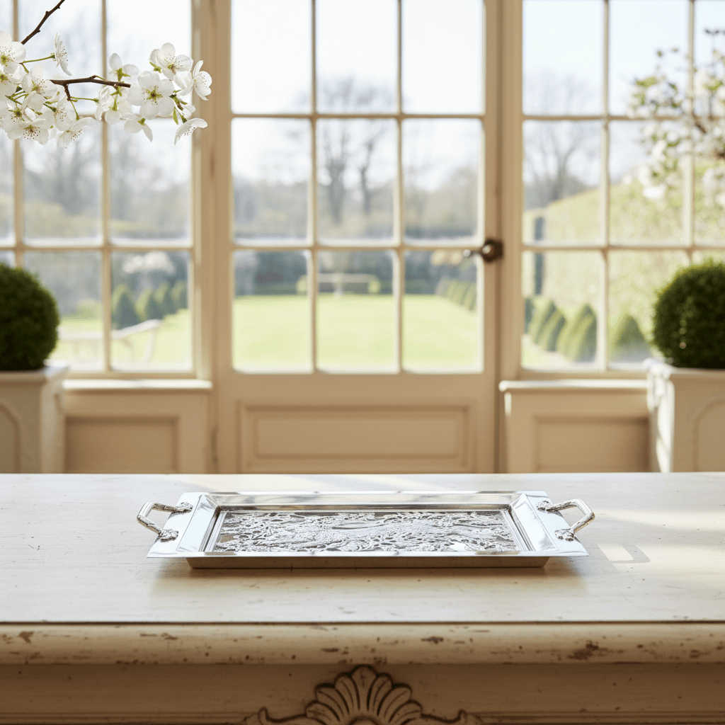 Arthur Court Bunny Running Rabbit Glass Top Serving Tray