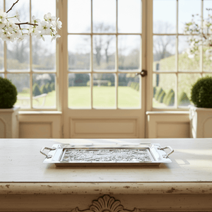 Arthur Court Bunny Running Rabbit Glass Top Serving Tray