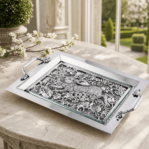 Arthur Court Bunny Running Rabbit Glass Top Serving Tray