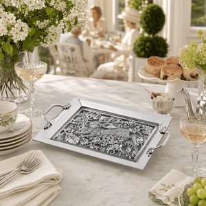 Arthur Court Bunny Running Rabbit Glass Top Serving Tray