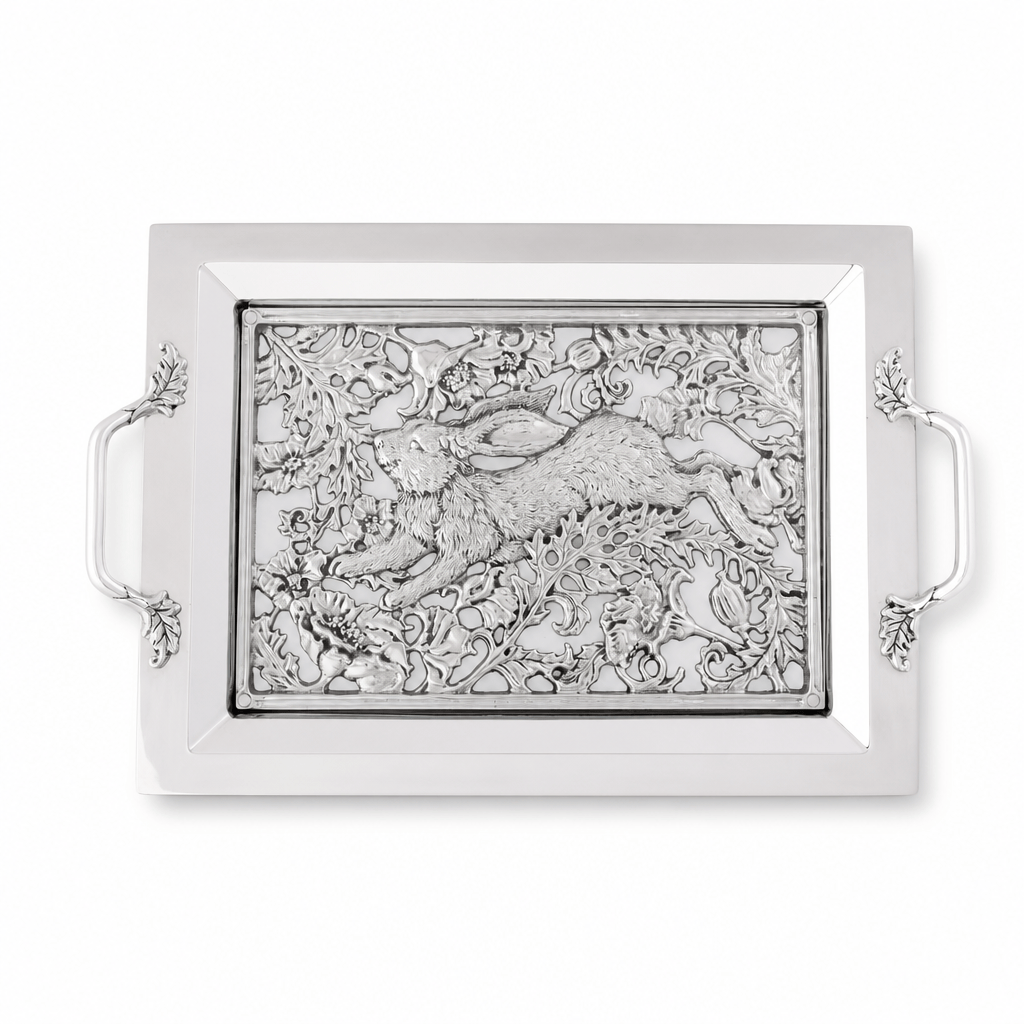 Arthur Court Bunny Running Rabbit Glass Top Serving Tray