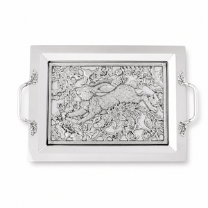 Arthur Court Bunny Running Rabbit Glass Top Serving Tray