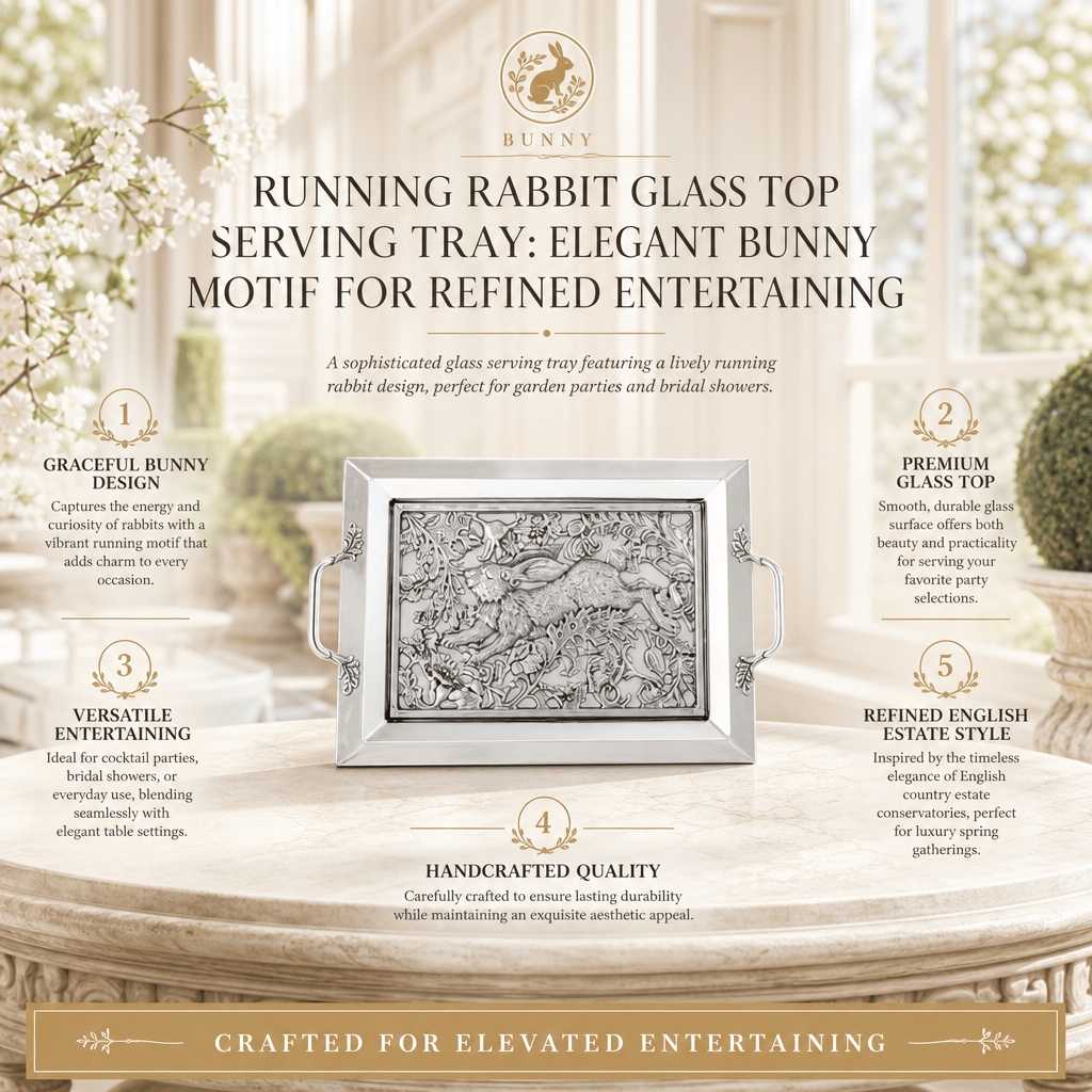 Arthur Court Bunny Running Rabbit Glass Top Serving Tray