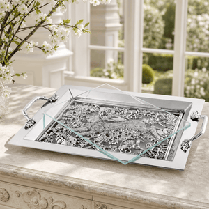 Arthur Court Bunny Running Rabbit Glass Top Serving Tray
