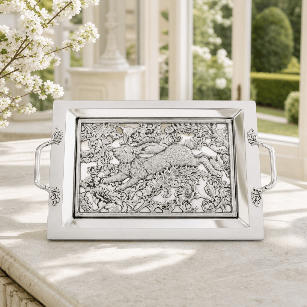 Arthur Court Bunny Running Rabbit Glass Top Serving Tray