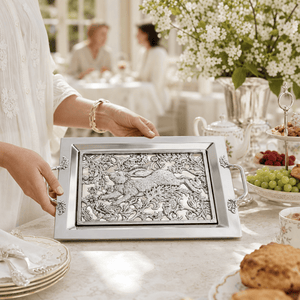 Arthur Court Bunny Running Rabbit Glass Top Serving Tray