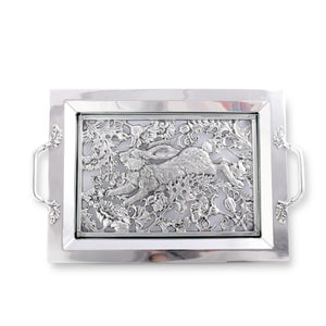 Arthur Court Bunny Running Rabbit Glass Top Serving Tray