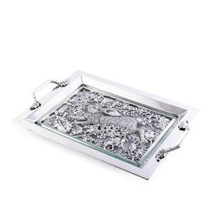 Arthur Court Bunny Running Rabbit Glass Top Serving Tray